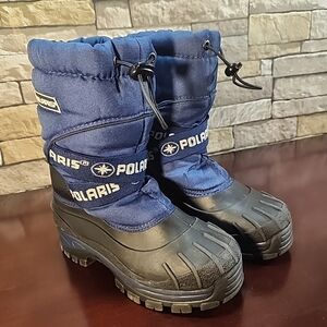 Polaris Youth Kids Snow Boots Size 2 Black w/Blue Thermolite Insulated Pull-On